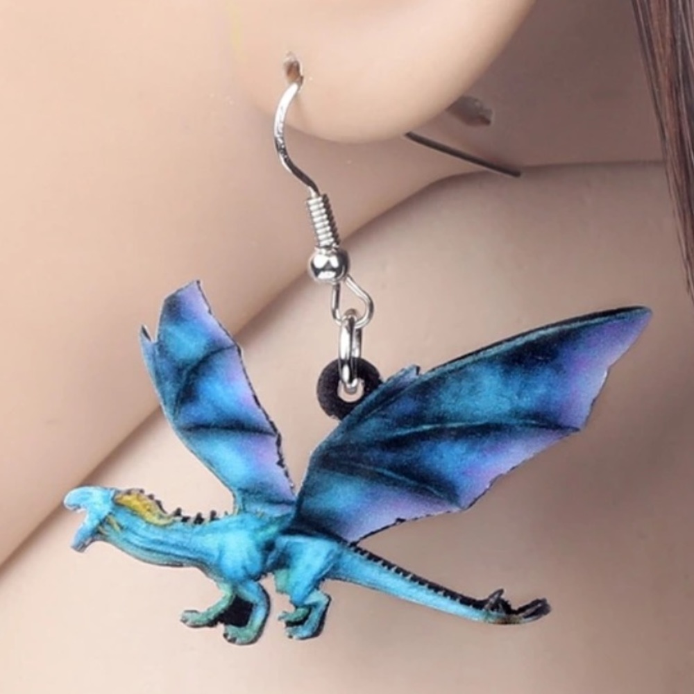 Flying Blue Dragon Acrylic Earrings Halloween